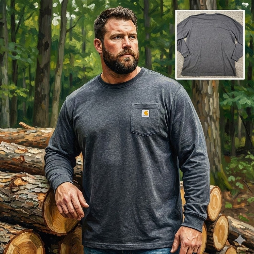 Carhartt K126 CRH Carbon Heather Gray Long Sleeve Pocket Tee Mens 3XL Tall
